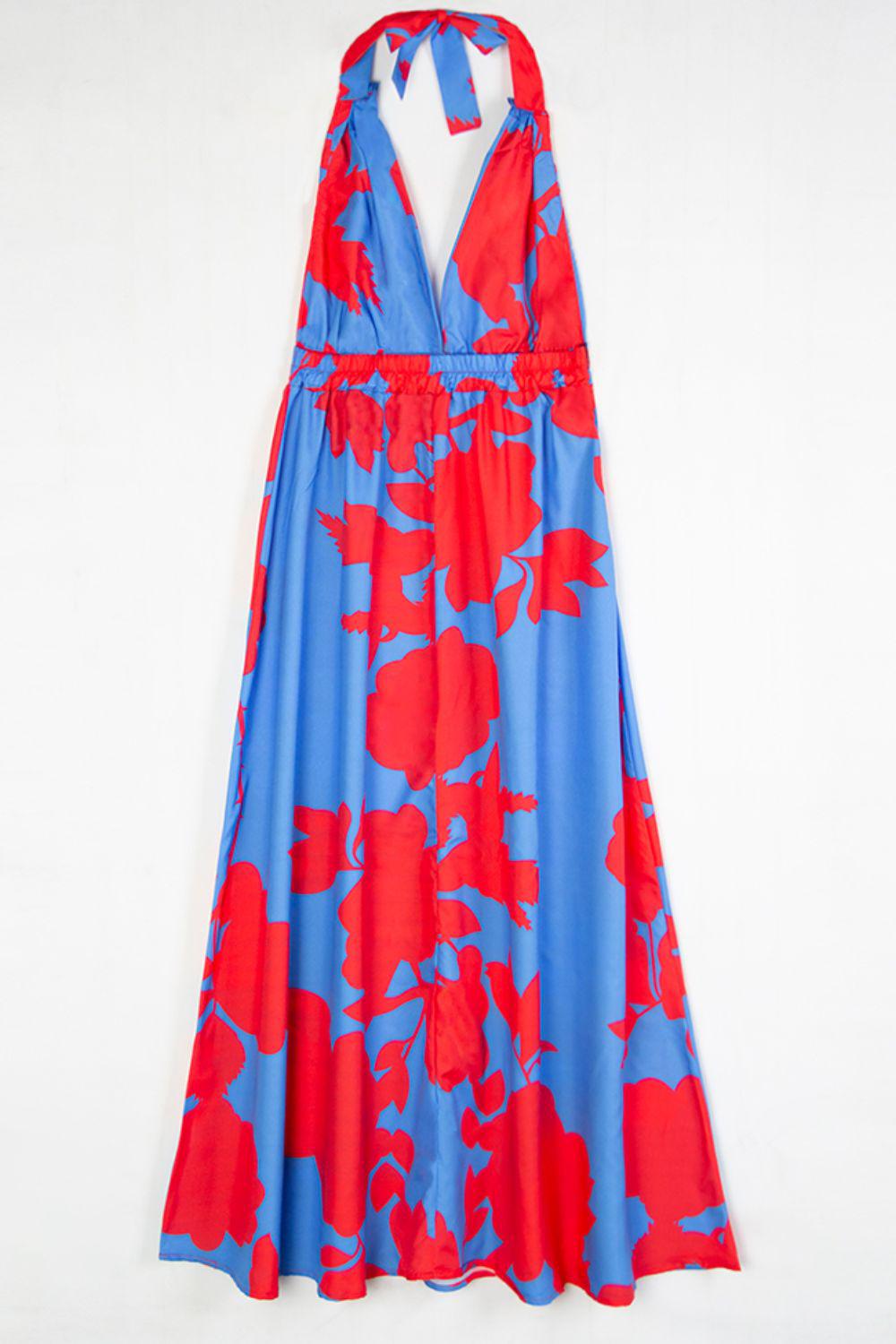 Contrast Halter Neck Maxi Dress BLUE ZONE PLANET