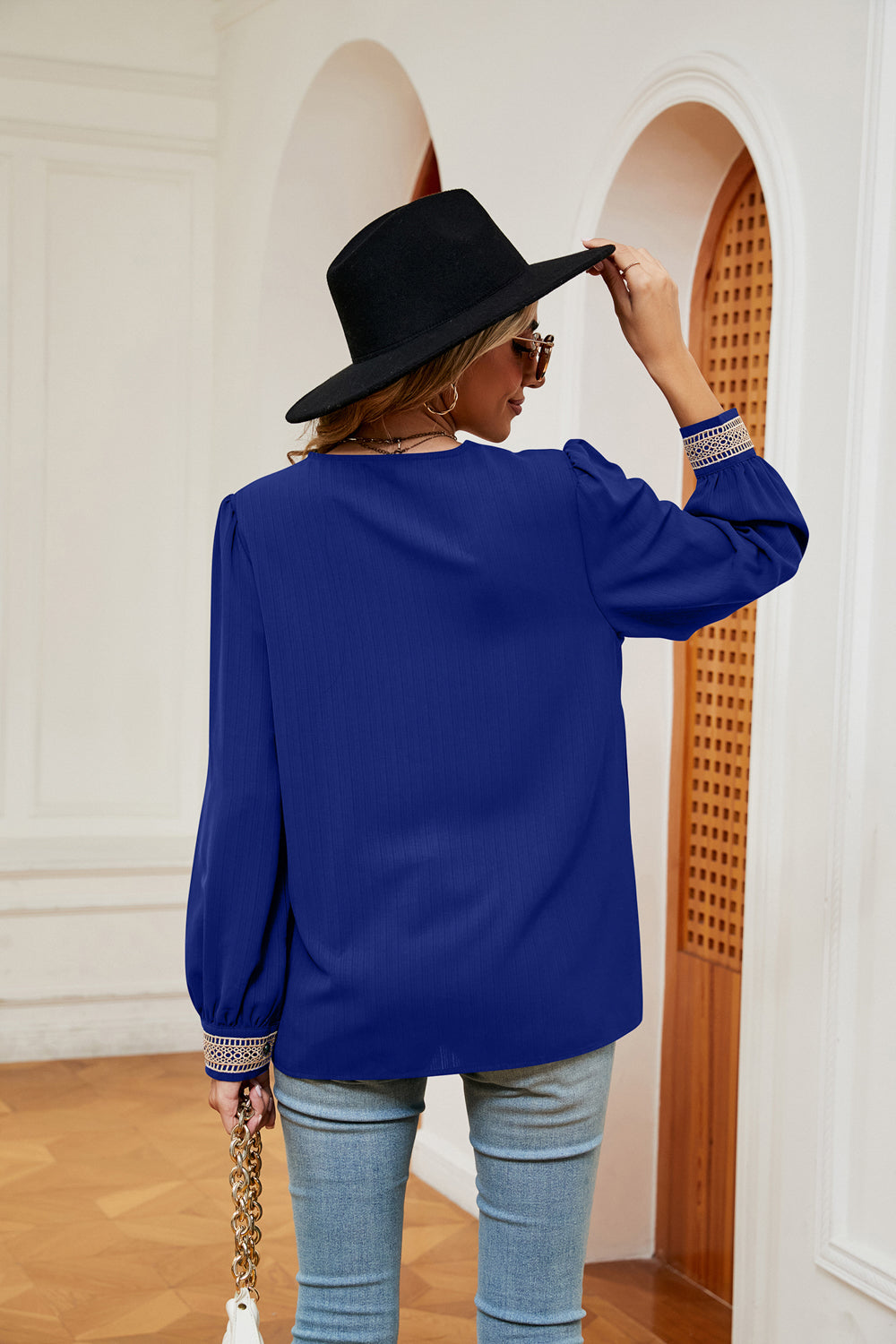 Contrast Puff Sleeve Blouse BLUE ZONE PLANET