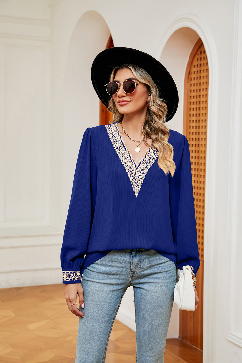 Contrast Puff Sleeve Blouse BLUE ZONE PLANET