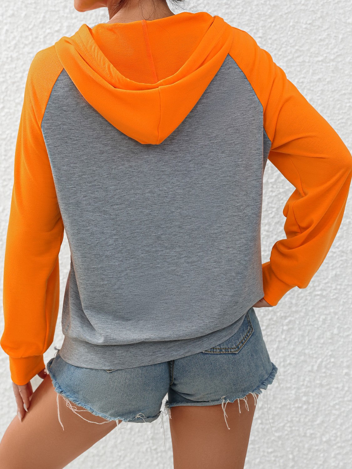 Contrast Raglan Sleeve Drawstring Hoodie BLUE ZONE PLANET