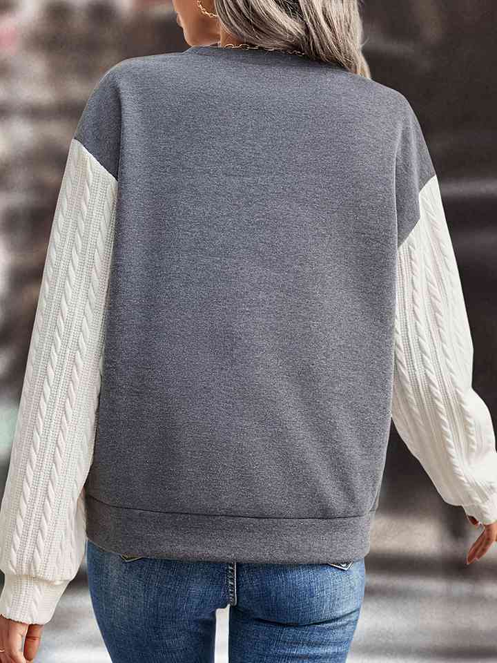 Contrast Round Neck Drop Shoulder Sweatshirt BLUE ZONE PLANET