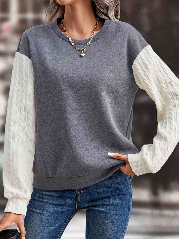 Contrast Round Neck Drop Shoulder Sweatshirt BLUE ZONE PLANET