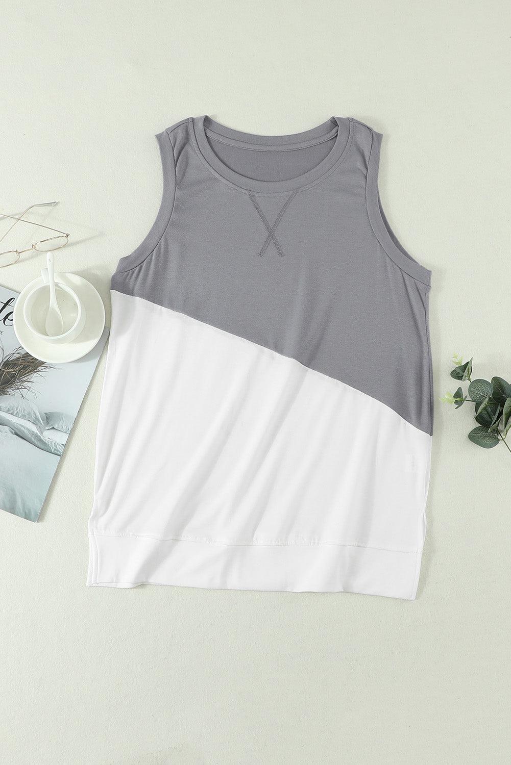 Contrast Round Neck Tank Top BLUE ZONE PLANET