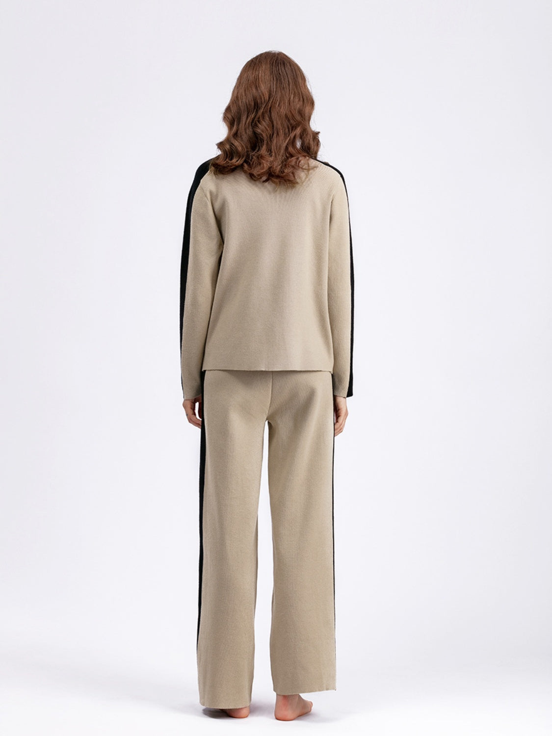 Contrast Sweater and Knit Pants Set BLUE ZONE PLANET