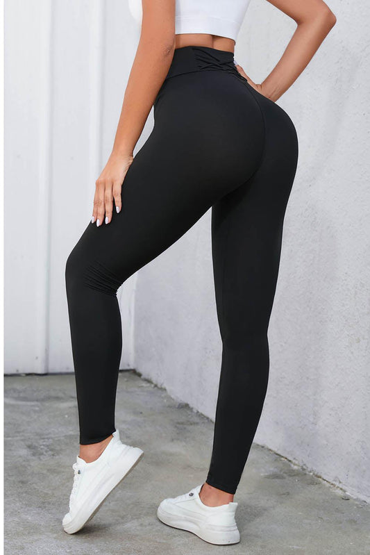 Crisscross Detail Wide Waistband Leggings BLUE ZONE PLANET