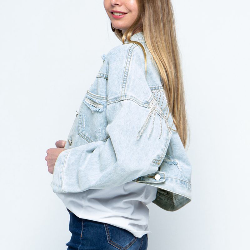 Collared Neck Dropped Shoulder Denim Jacket