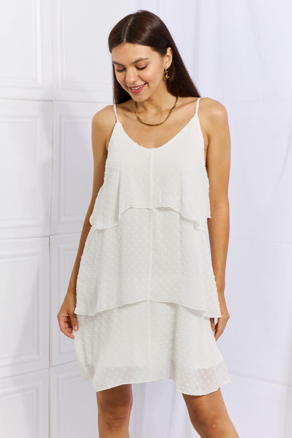 Culture Code By The River Full Size Cascade Ruffle Style Cami Dress in Soft White BLUE ZONE PLANET