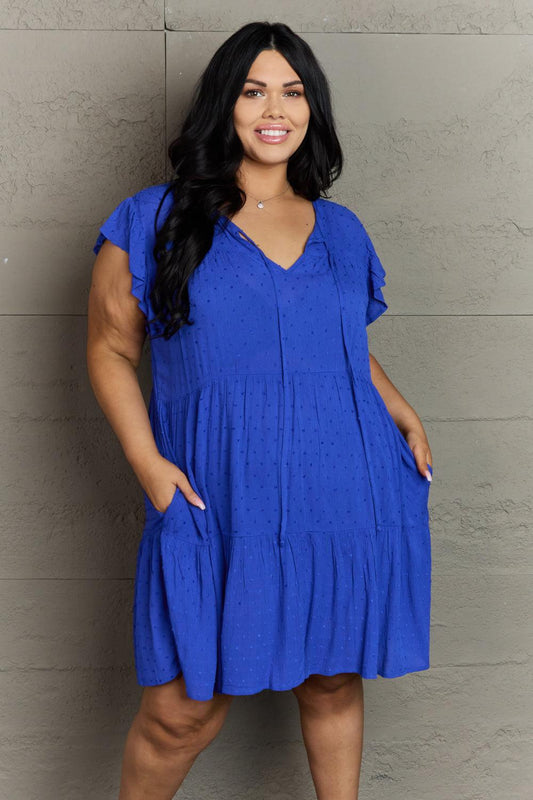 Culture Code Enchanting Elegance Full Size Peasant Neckline Tiered Dress BLUE ZONE PLANET