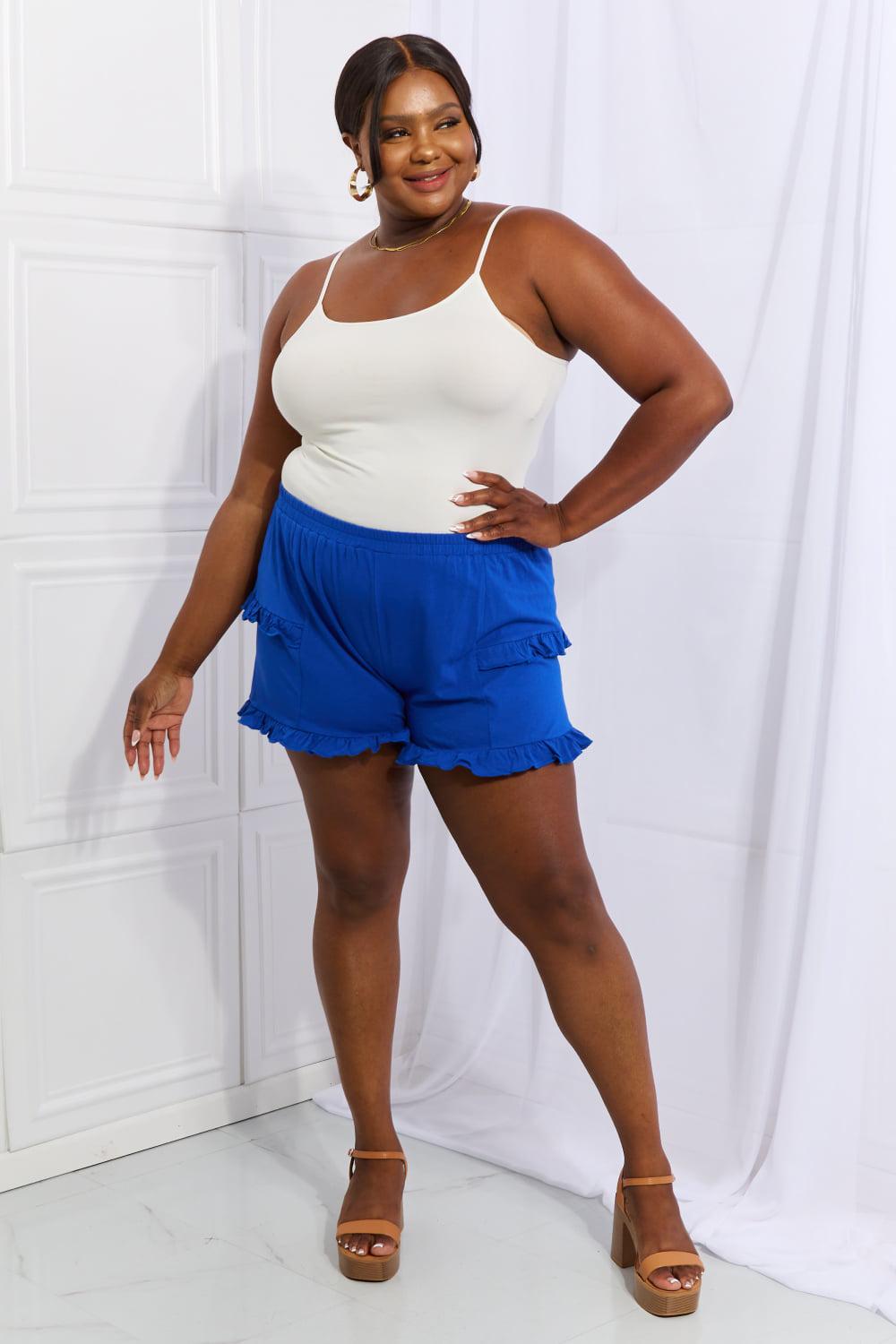 Culture Code Relaxed Aura Full Size Ruffle Trim Shorts in Royal BLUE ZONE PLANET