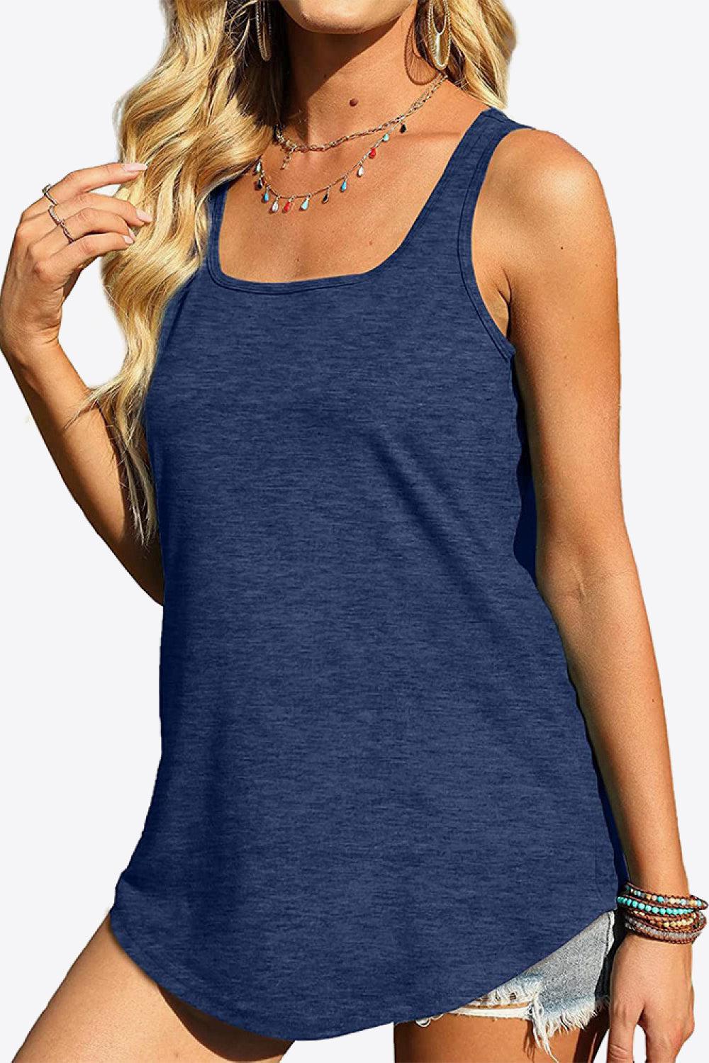 Curved Hem Square Neck Tank BLUE ZONE PLANET