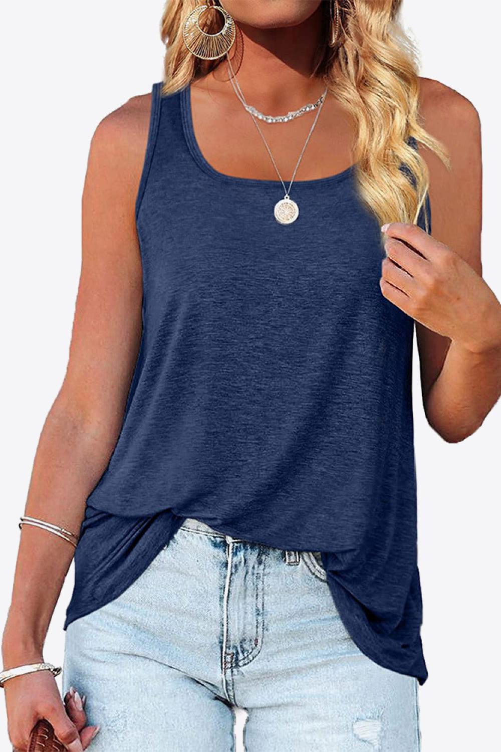 Curved Hem Square Neck Tank BLUE ZONE PLANET