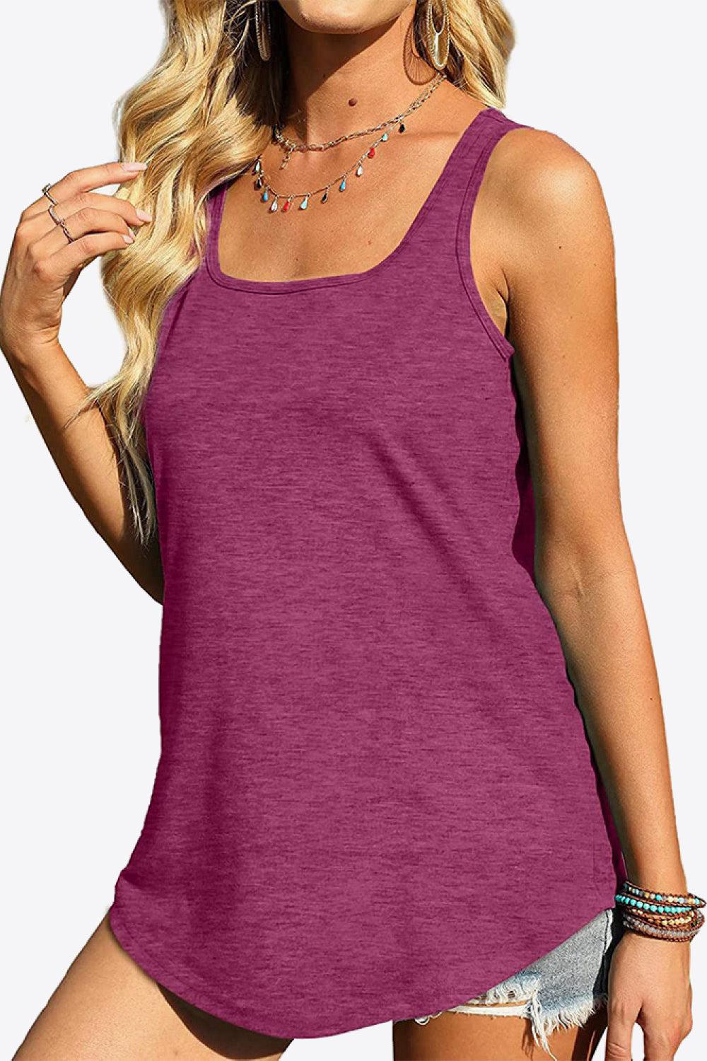 Curved Hem Square Neck Tank BLUE ZONE PLANET