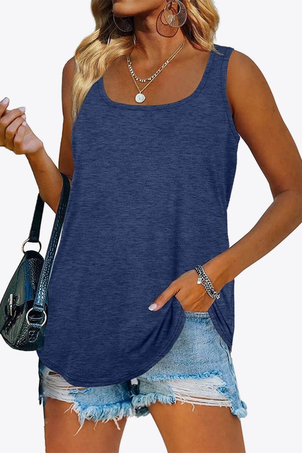 Curved Hem Square Neck Tank BLUE ZONE PLANET