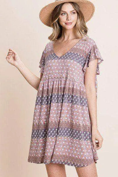 Cute And Flirty Floral Printed Babydoll Mini Dress Blue Zone Planet