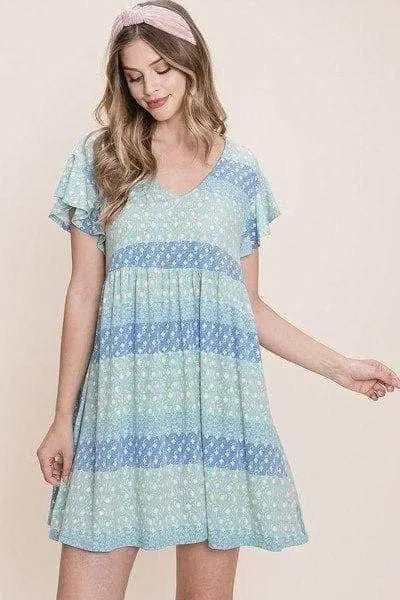 Cute And Flirty Floral Printed Babydoll Mini Dress Blue Zone Planet