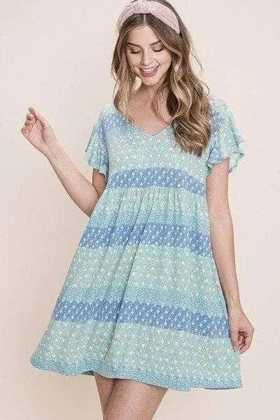 Cute And Flirty Floral Printed Babydoll Mini Dress Blue Zone Planet