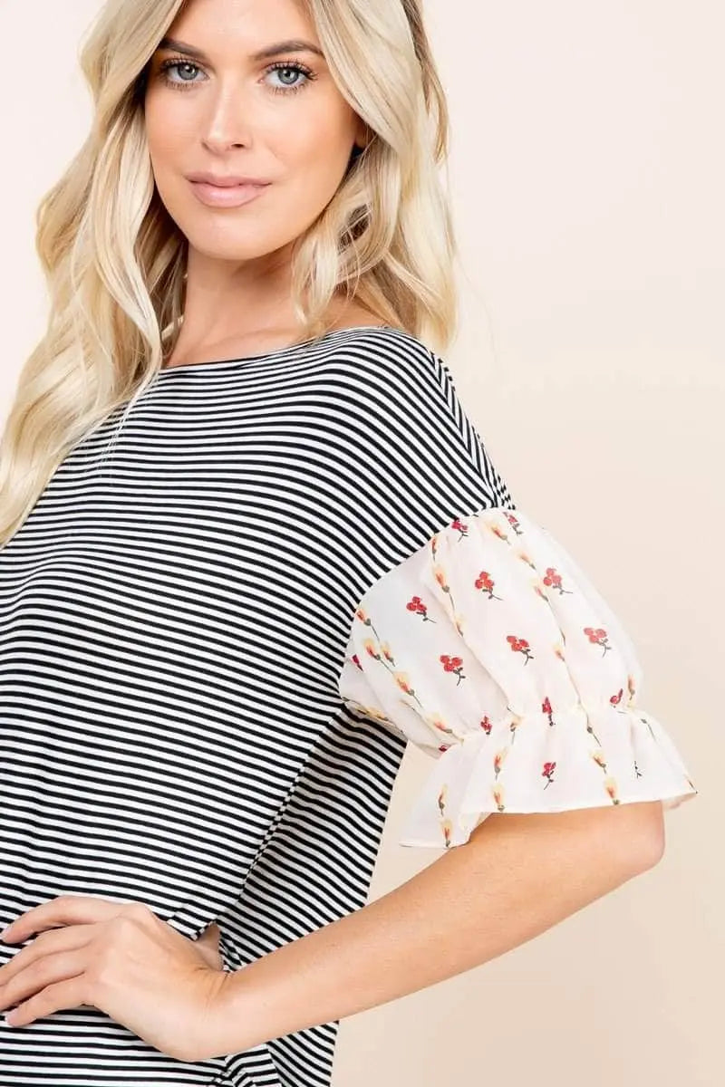 Cute Striped Curved Hem Casual Top Blue Zone Planet