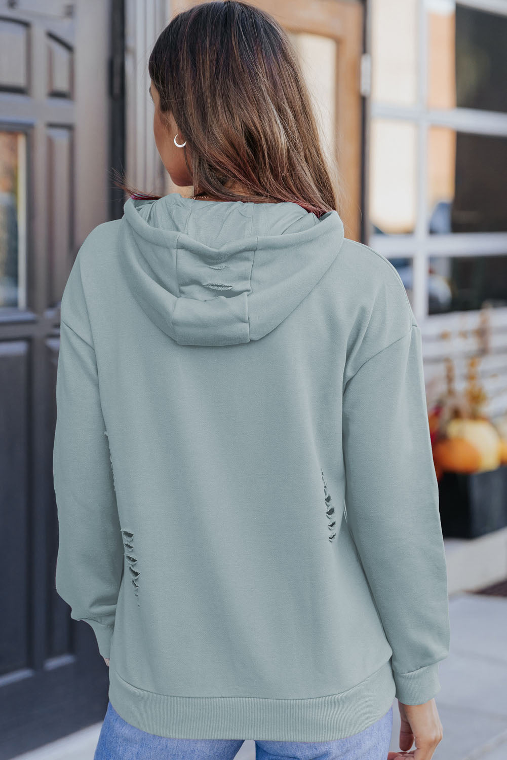 Cutout Dropped Shoulder Hoodie BLUE ZONE PLANET