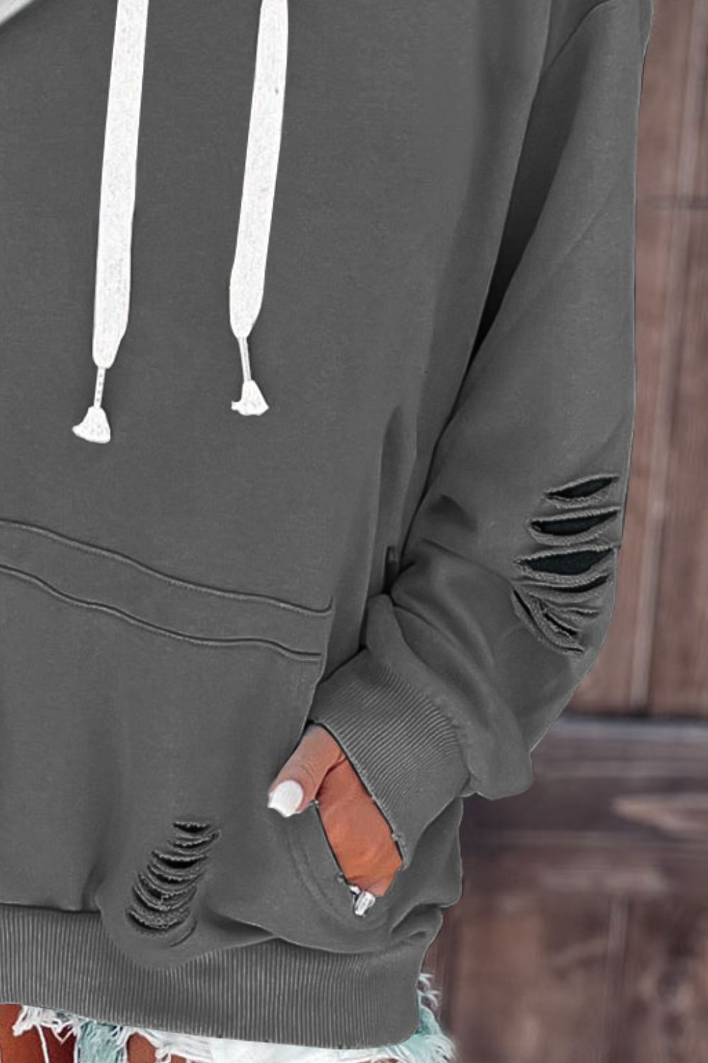 Cutout Dropped Shoulder Hoodie BLUE ZONE PLANET