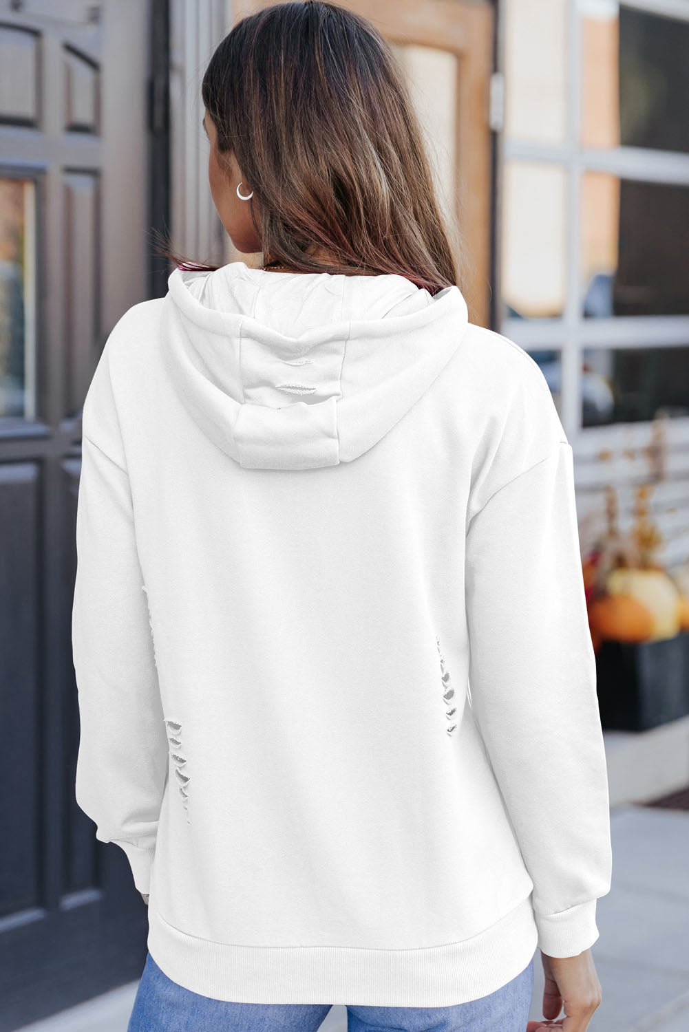 Cutout Dropped Shoulder Hoodie BLUE ZONE PLANET