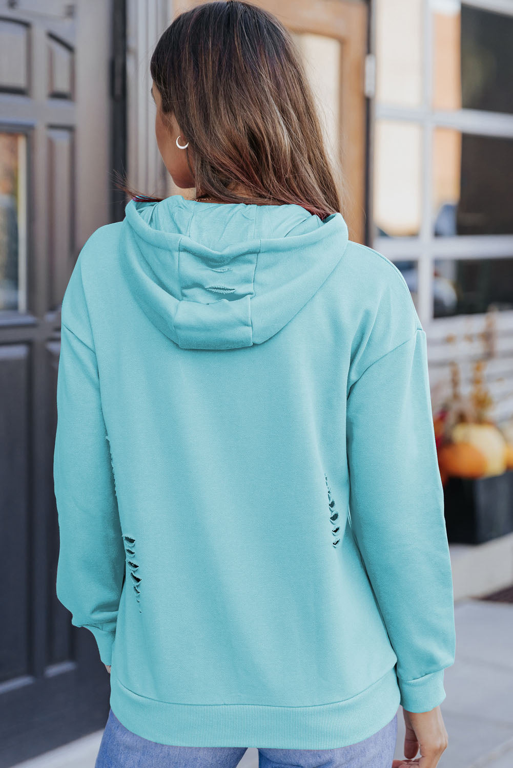 Cutout Dropped Shoulder Hoodie BLUE ZONE PLANET