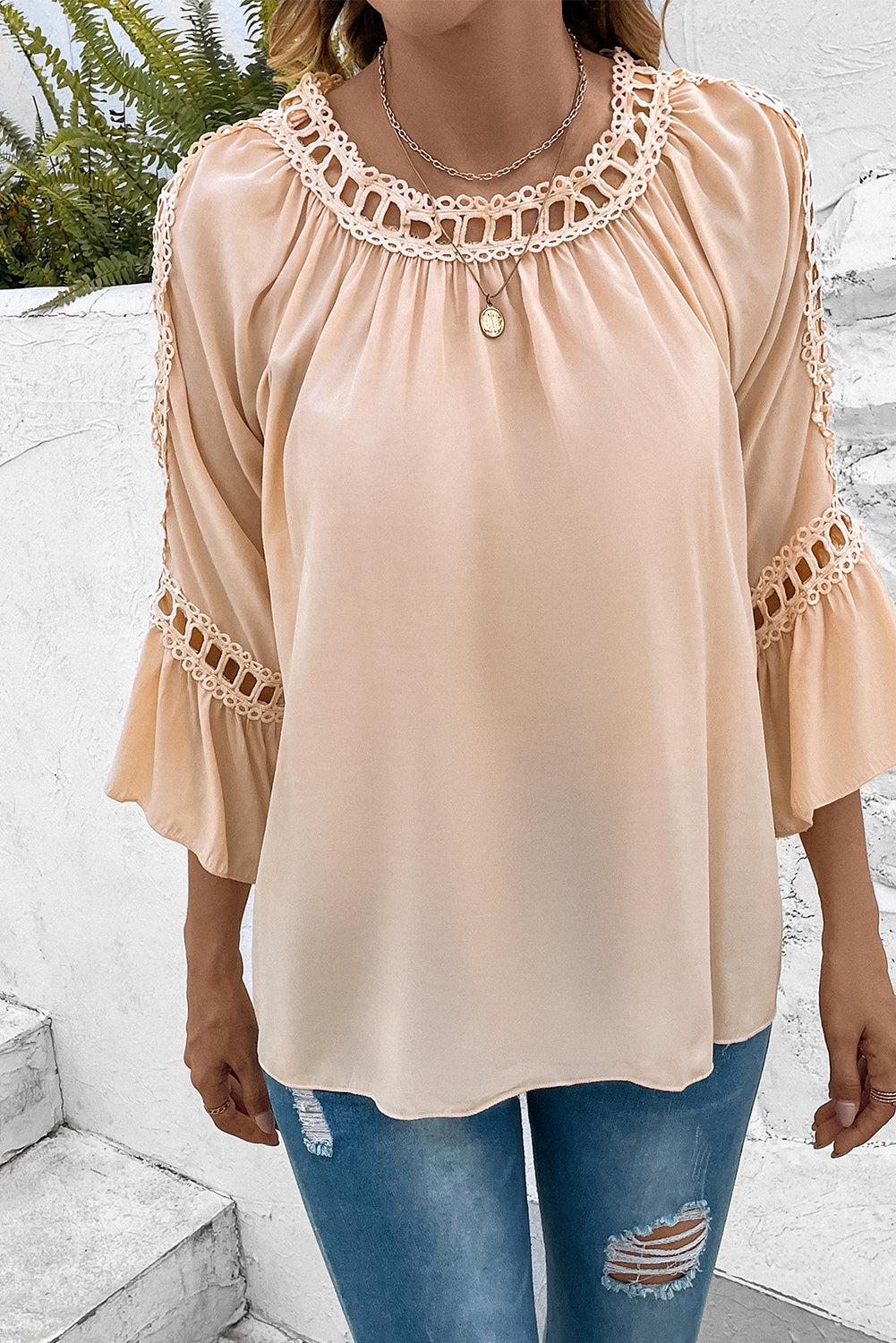 Cutout Long Sleeve Round Neck Blouse BLUE ZONE PLANET