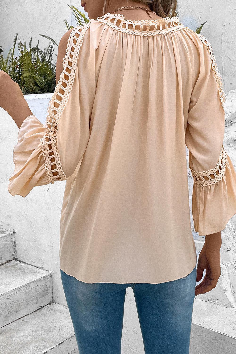 Cutout Long Sleeve Round Neck Blouse BLUE ZONE PLANET