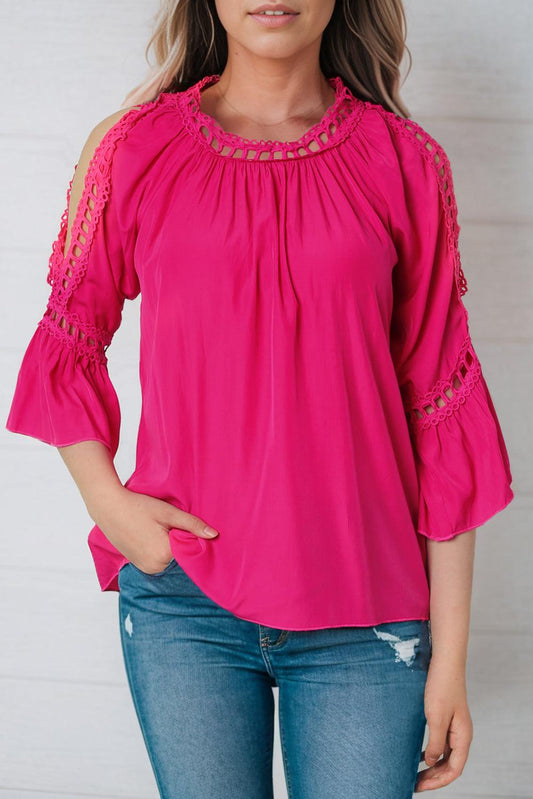 Cutout Long Sleeve Round Neck Blouse BLUE ZONE PLANET