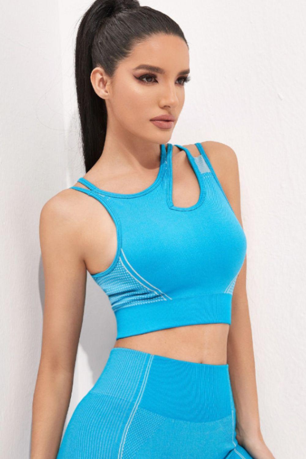 Cutout Strappy Sports Bra and Shorts Set BLUE ZONE PLANET