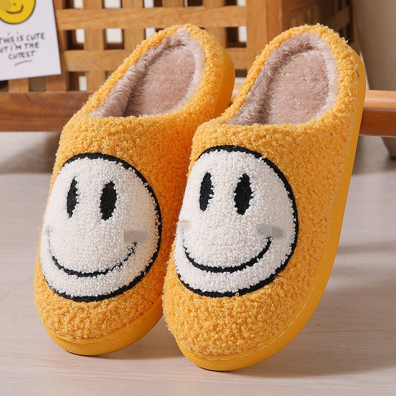 Colorful smiley face pattern cotton slippers indoor home plush warm slippers-[Adult]-[Female]-Yellow-38/39-2022 Online Blue Zone Planet