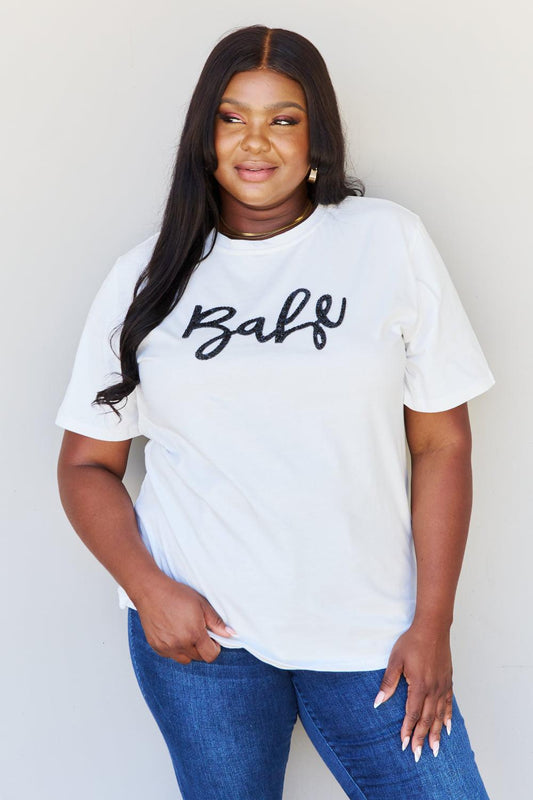 Davi & Dani "Babe" Full Size Gliter Lettering Printed T-Shirt in White-TOPS / DRESSES-[Adult]-[Female]-White-S-2022 Online Blue Zone Planet
