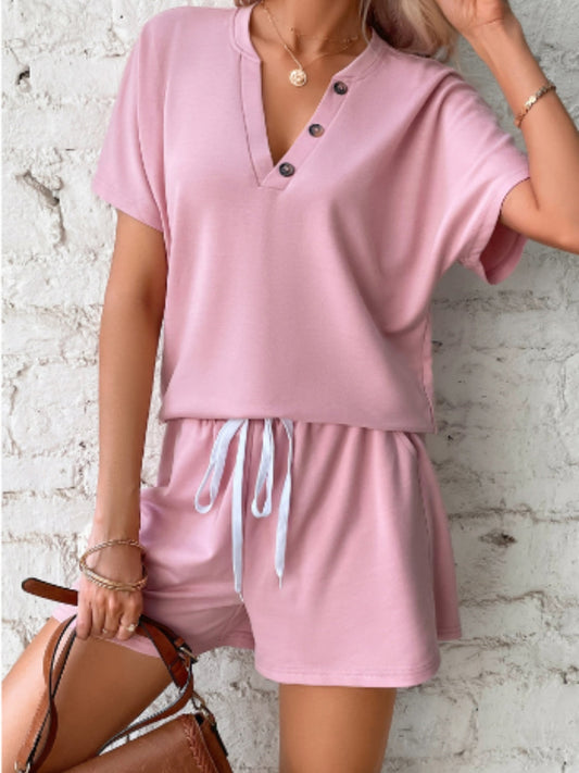 Decorative Button Top and Shorts Set-TOPS / DRESSES-[Adult]-[Female]-Carnation Pink-S-2022 Online Blue Zone Planet
