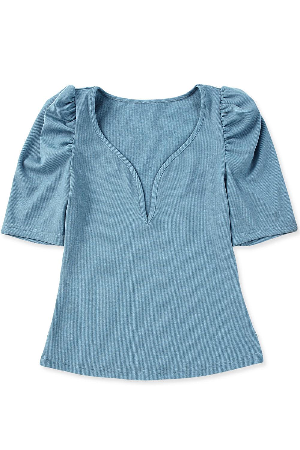 Deep V Puff Sleeve Top BLUE ZONE PLANET