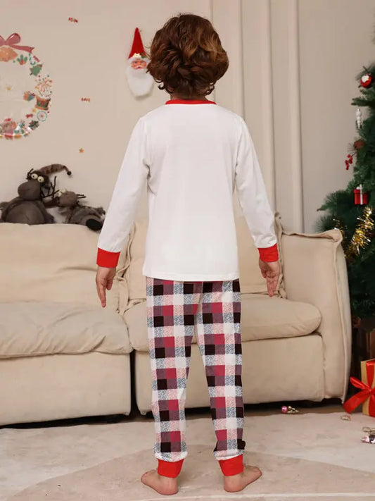 Deer head letter print Christmas parent-child plaid long-sleeved home clothes two-piece set kakaclo