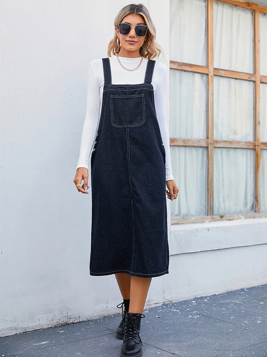 Denim Overall Dress with Pocket BLUE ZONE PLANET