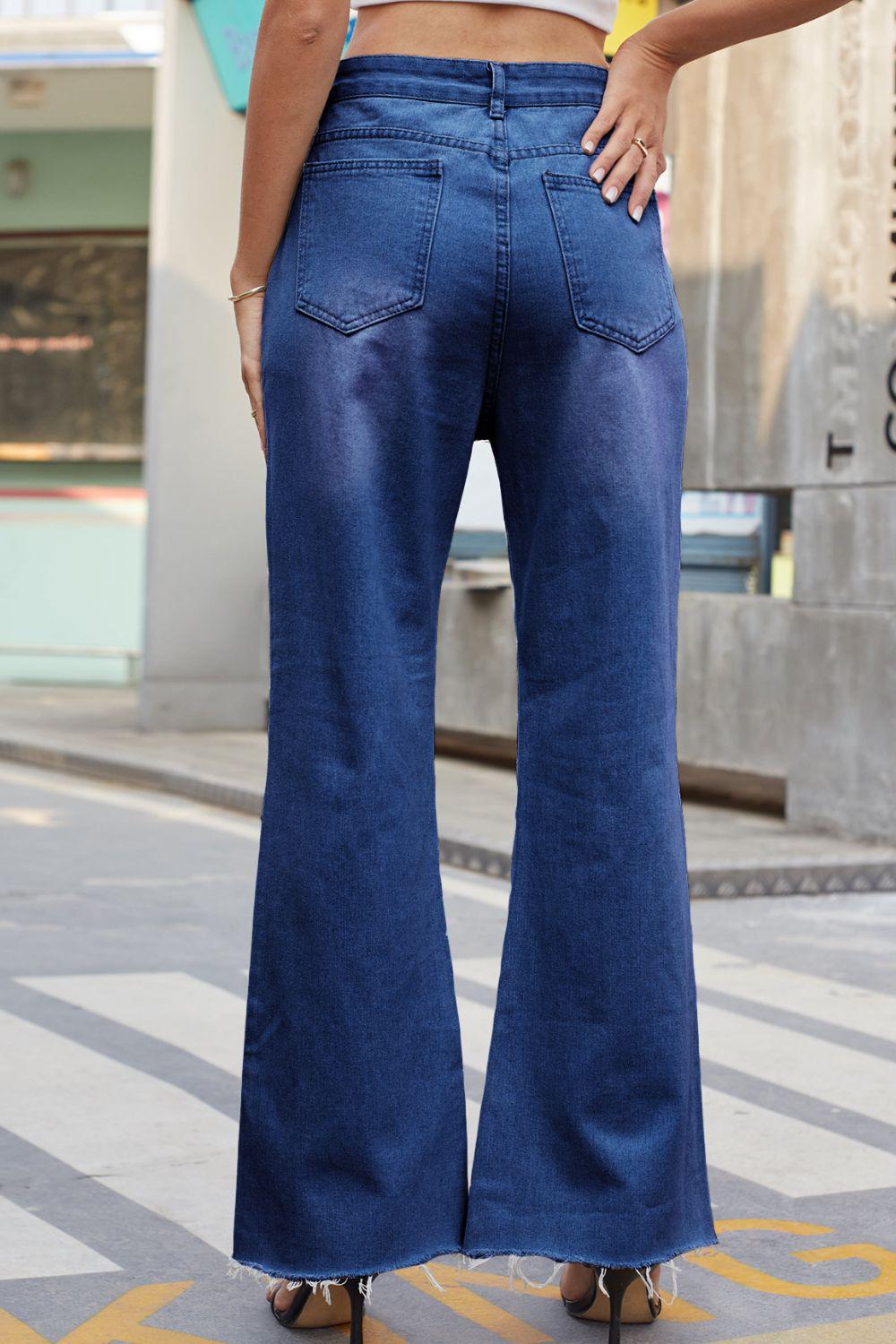 Distressed Buttoned Loose Fit Jeans BLUE ZONE PLANET