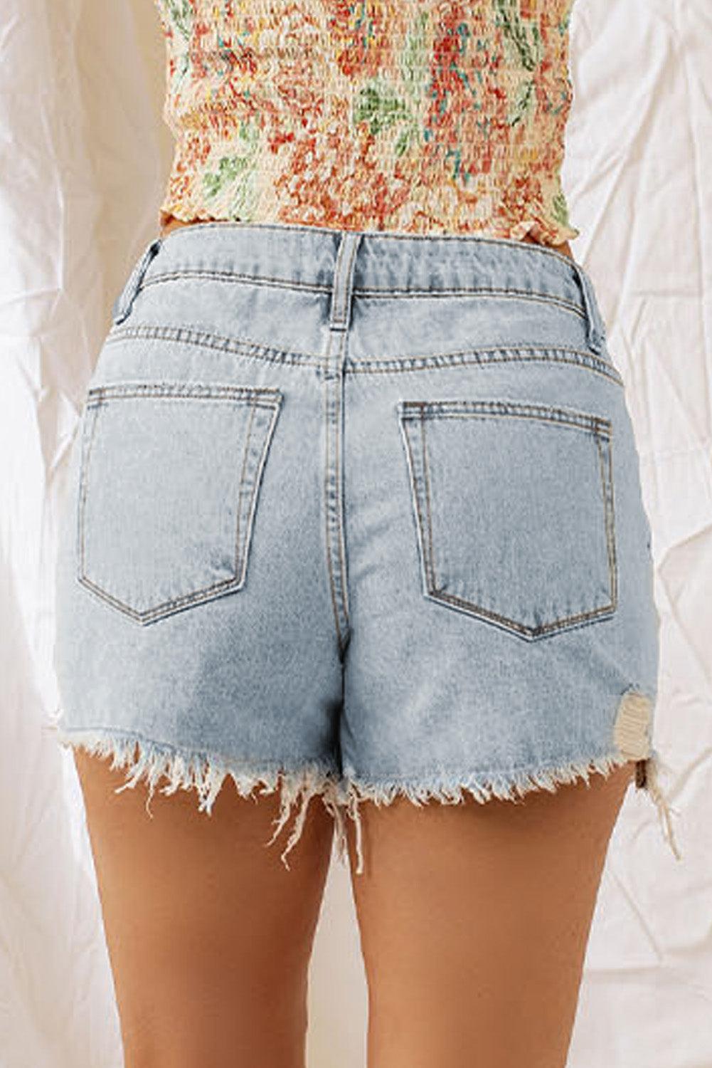 Distressed Denim Shorts BLUE ZONE PLANET