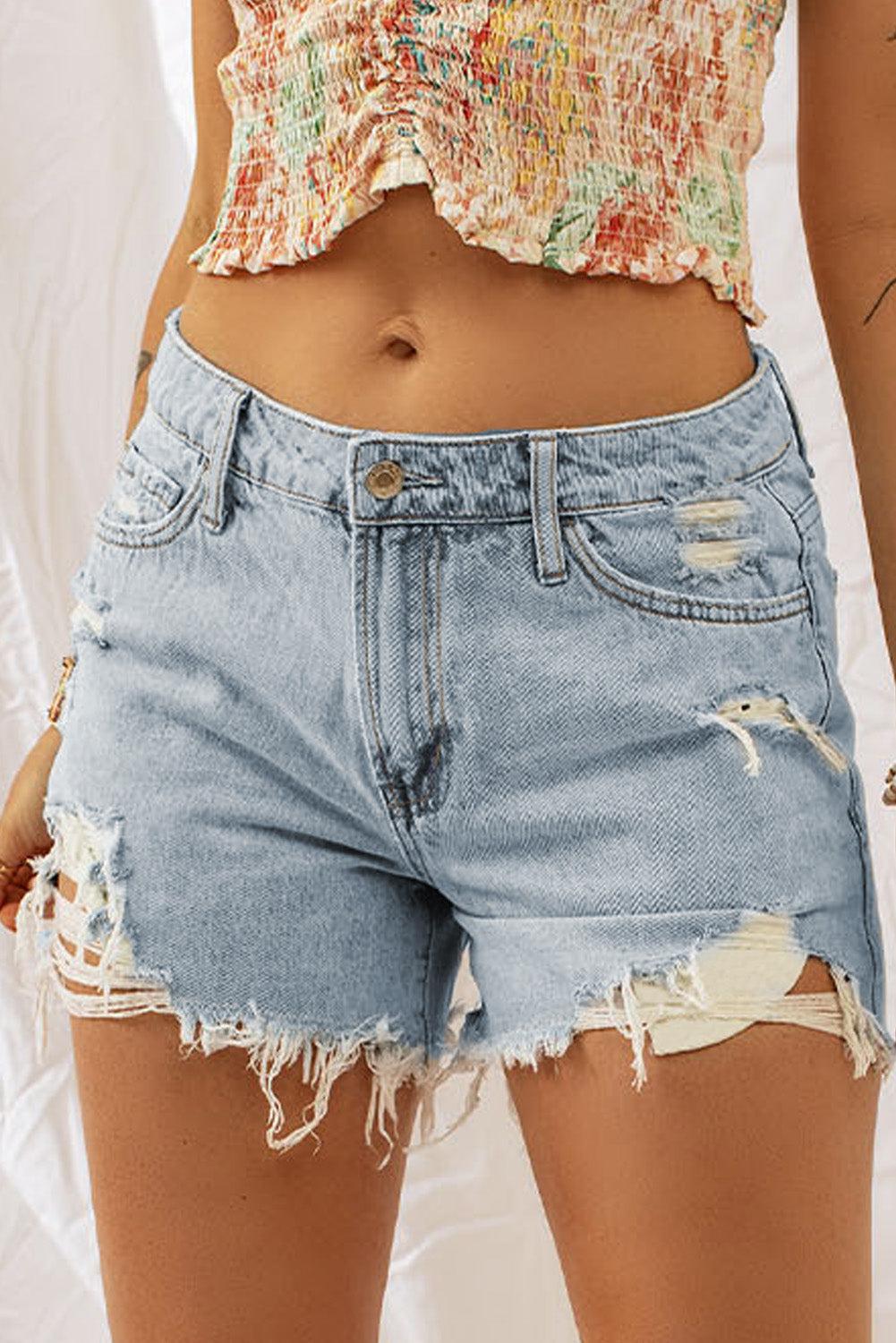 Distressed Denim Shorts BLUE ZONE PLANET