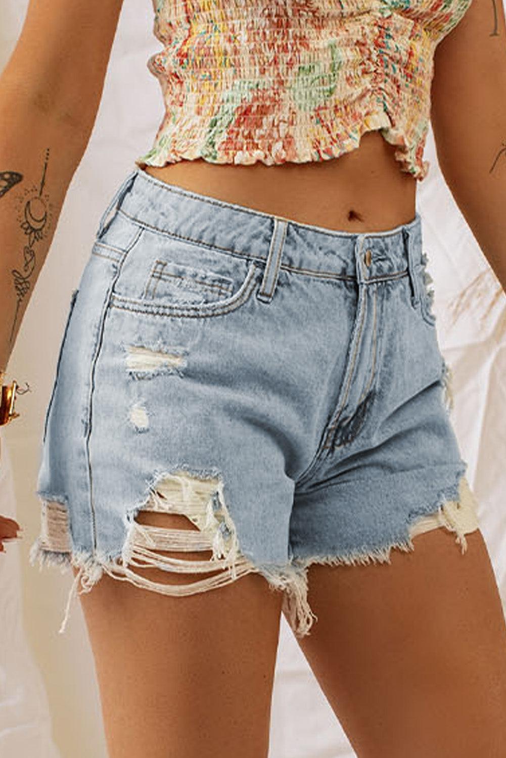 Distressed Denim Shorts BLUE ZONE PLANET