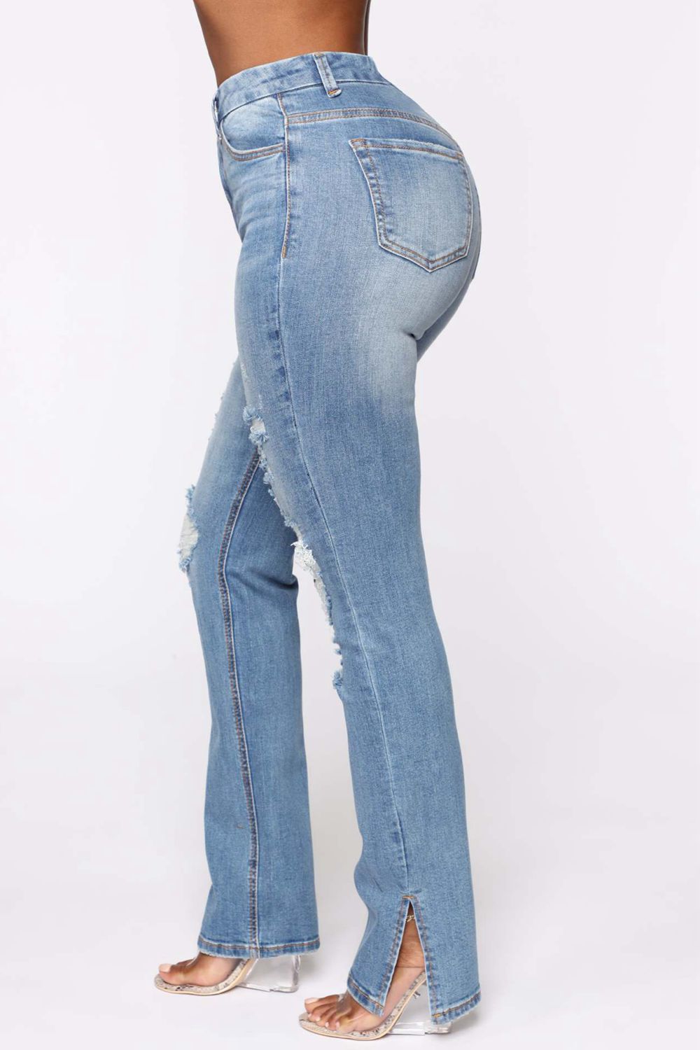 Distressed Slit Jeans BLUE ZONE PLANET