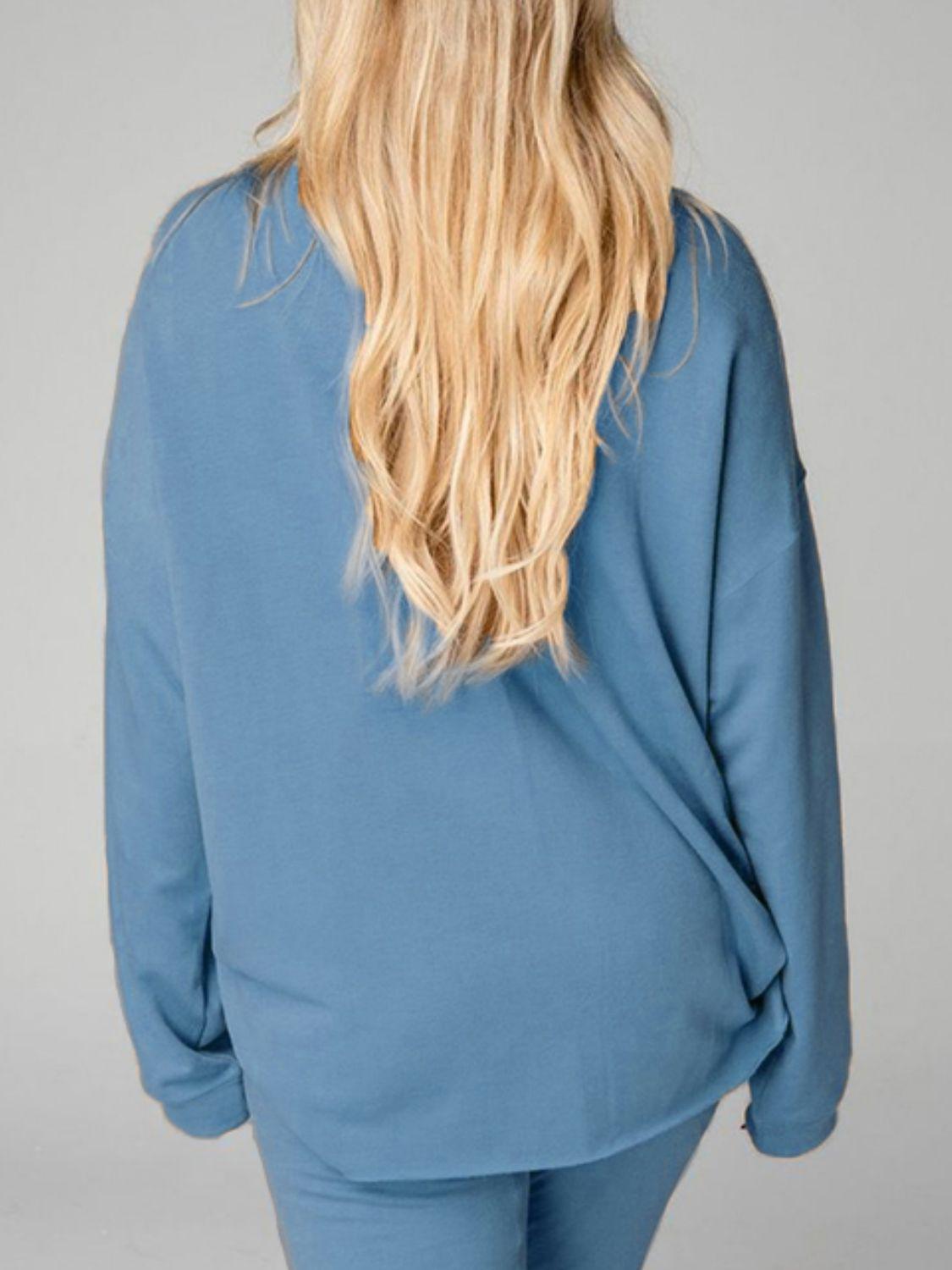 Distressed Sweatshirt and Joggers Set BLUE ZONE PLANET