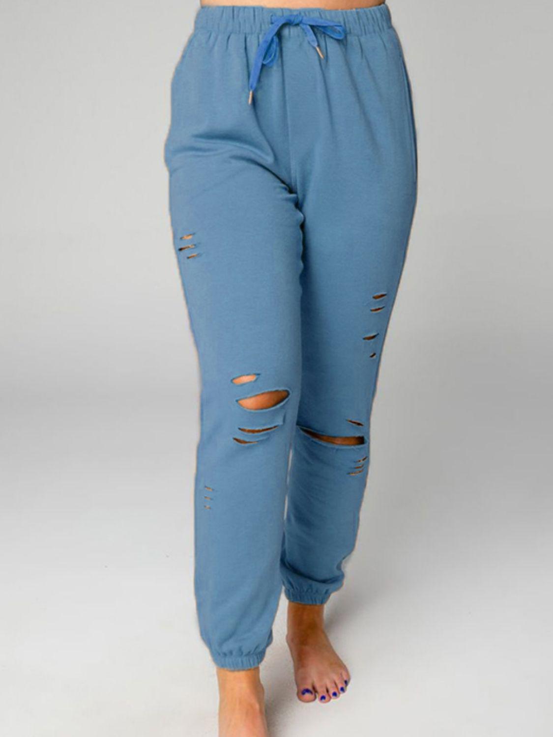 Distressed Sweatshirt and Joggers Set BLUE ZONE PLANET