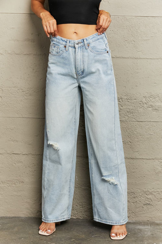 Distressed Wide Leg Jeans BLUE ZONE PLANET