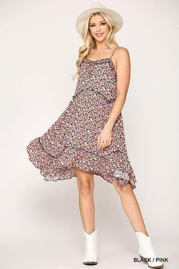 Ditsy Floral Print Sleeveless Dress With Lace Trim Blue Zone Planet