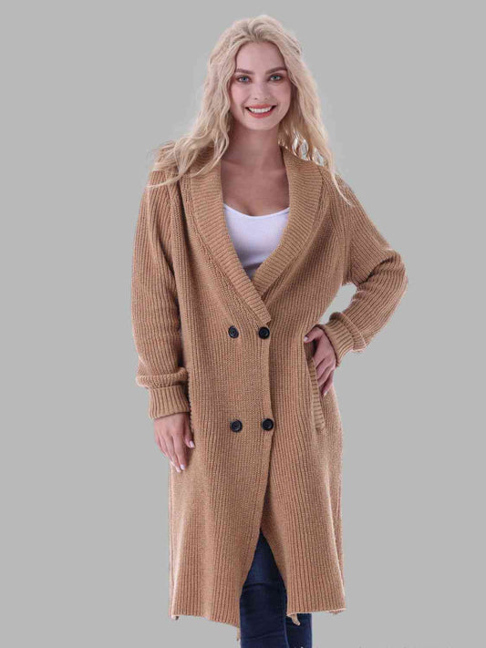 Double-Breasted Longline Cardigan with Pockets-TOPS / DRESSES-[Adult]-[Female]-Camel-S-2022 Online Blue Zone Planet