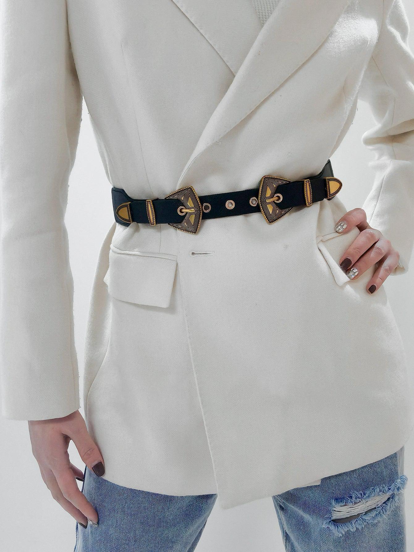 Double Buckle PU Leather Belt BLUE ZONE PLANET