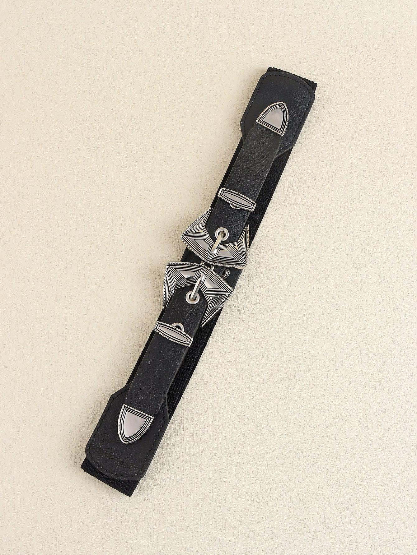 Double Buckle PU Leather Belt BLUE ZONE PLANET