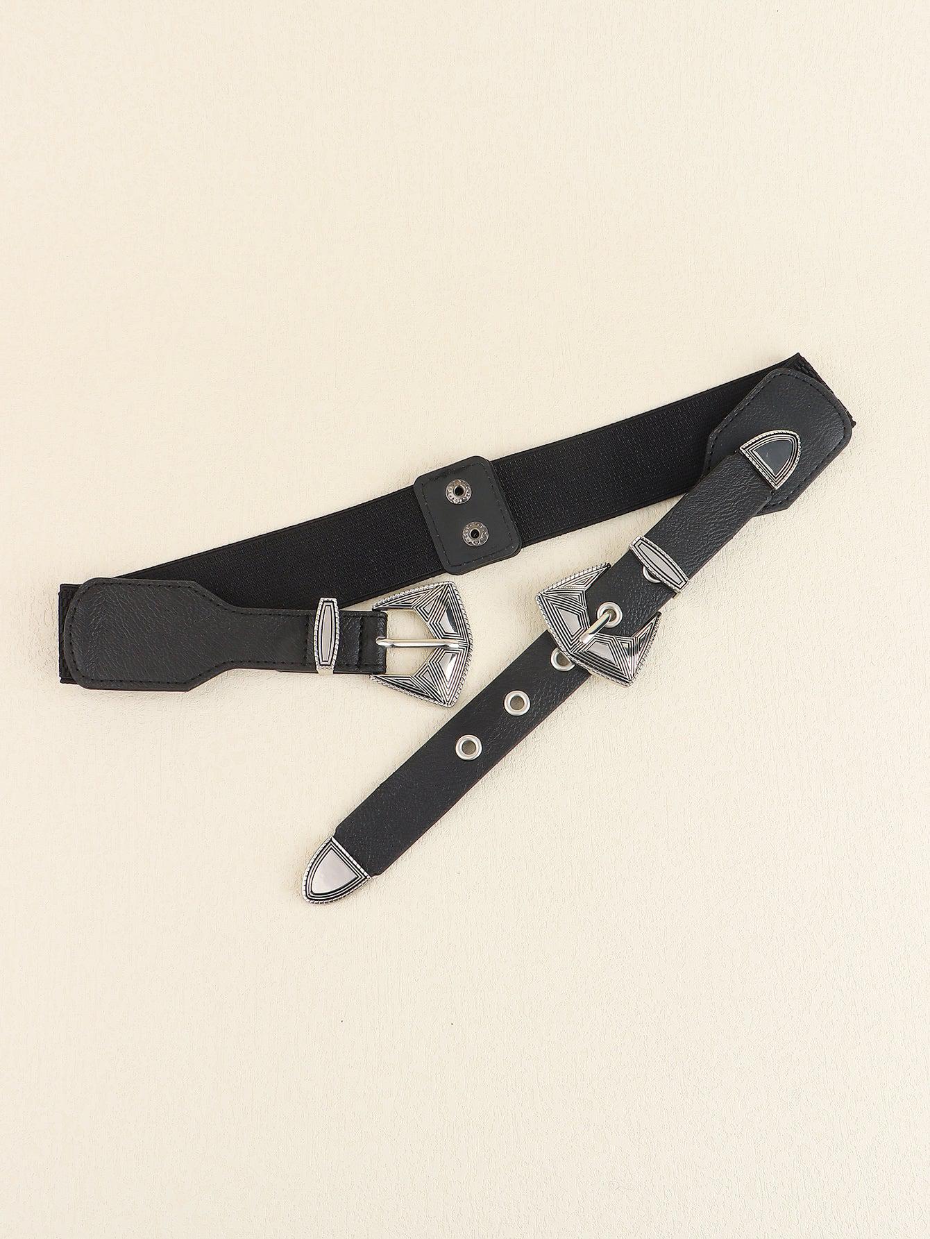 Double Buckle PU Leather Belt BLUE ZONE PLANET