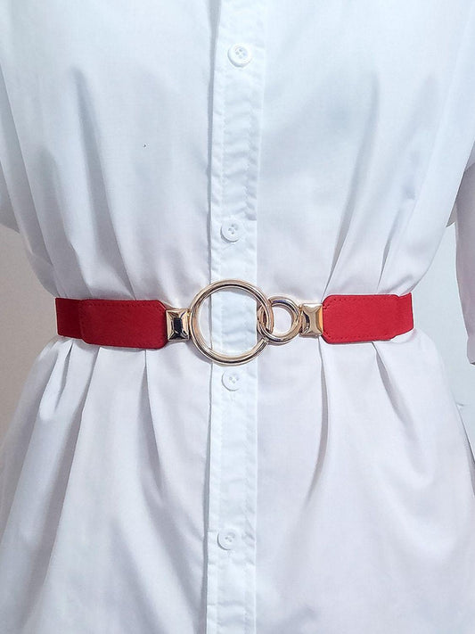 Double Ring Buckle Elastic PU Belt BLUE ZONE PLANET