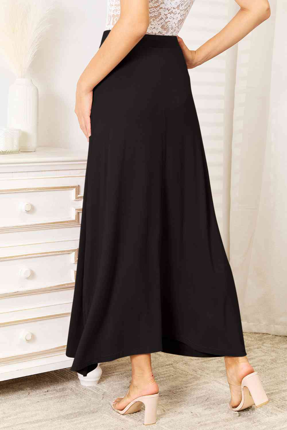 Double Take Full Size Soft Rayon Drawstring Waist Maxi Skirt Rayon BLUE ZONE PLANET